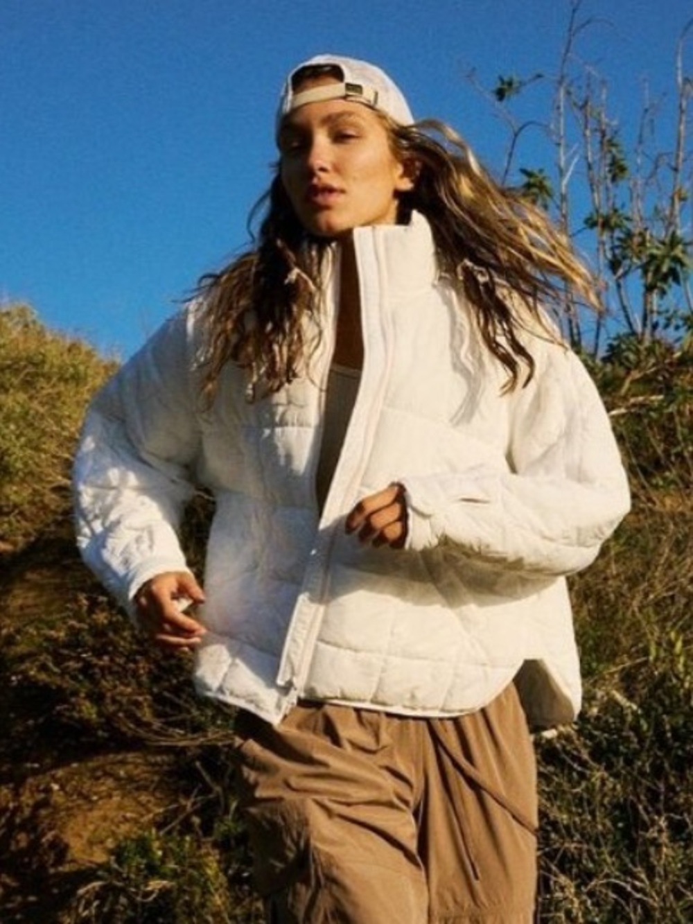 Free People Pippa Packable Puffer White w/ Orange Small
